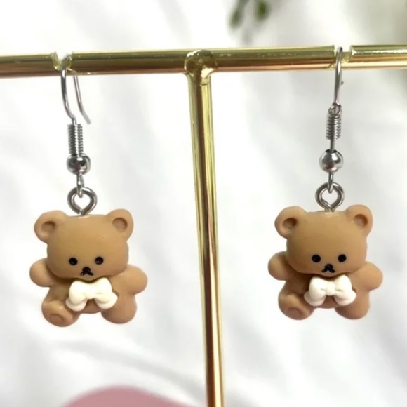 ❤️ FREE Bear Love Bow Animal Girly Drop Pop Art Artsy Kids Chic Hip Earrings - Picture 8 of 8